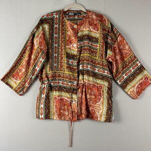 Zara Paisley Kimono Jacket Womens Small Button Front Bold Artsy Boho Eclectic